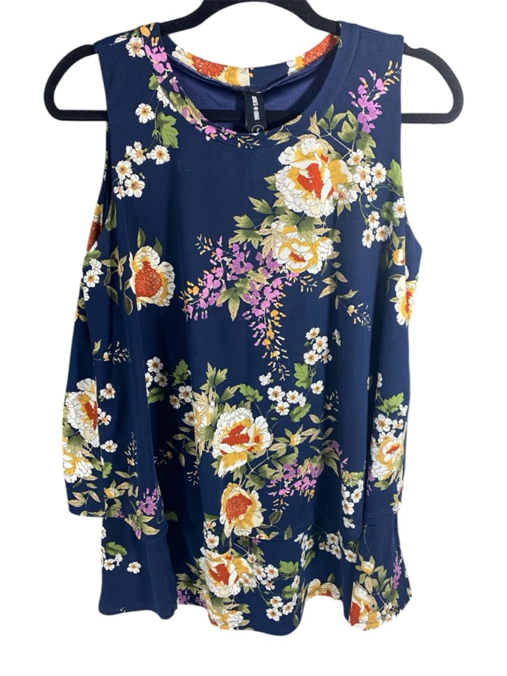 Agnes & Dora Navy Floral Sleeveless Layered Tank Top Boho Flowy Blouse Size L